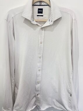 BOSS White Cotton Button Down Shirt Women Medium Slim Fit Soft Collared Blouse